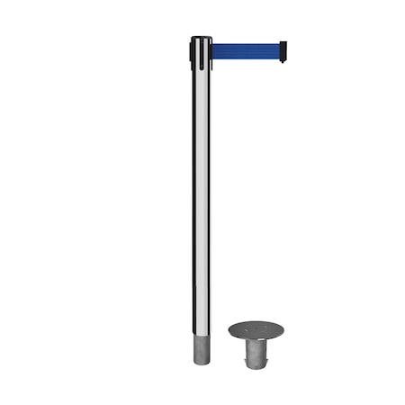 Stanchion Belt Barrier Removable Base Pol.Steel Post 11ft.Dk Blu Belt